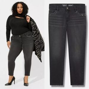 Torrid Women's Charcoal Skinny Jeans High Waisted Studded Black Accents Plus 20